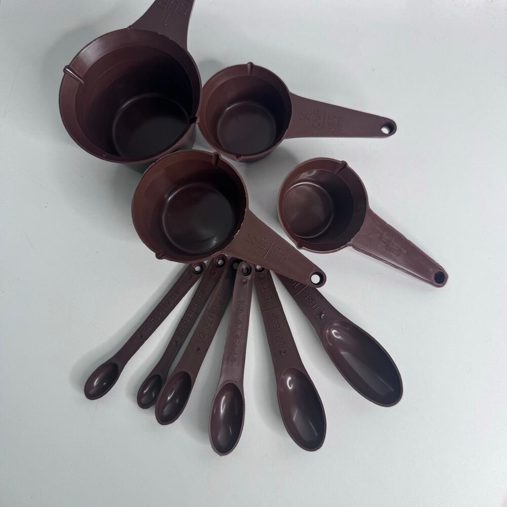 Vintage Chocolate Brown Measuring Spoons Set of10 Chocolate Retro 70s Hong Kong